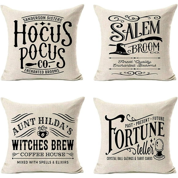 Asamour Happy Halloween Pumpkin Ghost Witch Home Decor Throw Pillow Case Cushion Cover 18x18 Inches Cotton Linen 